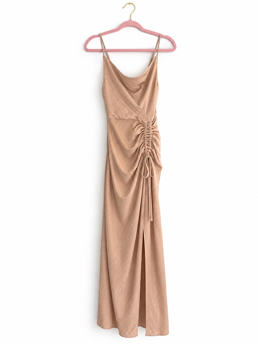 NBD Davis Gown NWT Neutral Ruched Slip Dress with Side Tie